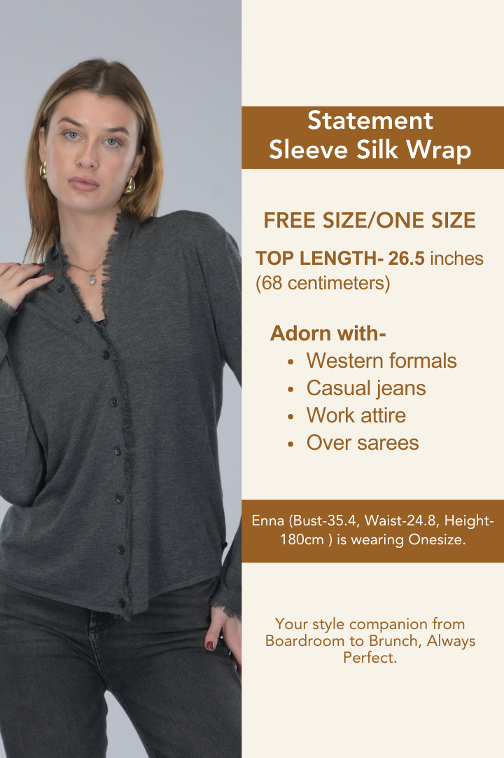 Mozr Statement Sleeve Silk Wrap - Charcoal Grey