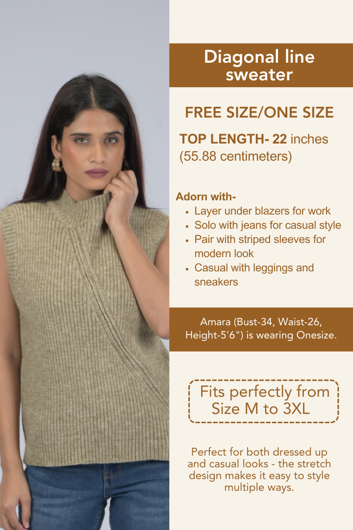 Diagonal line sweater (Beige)