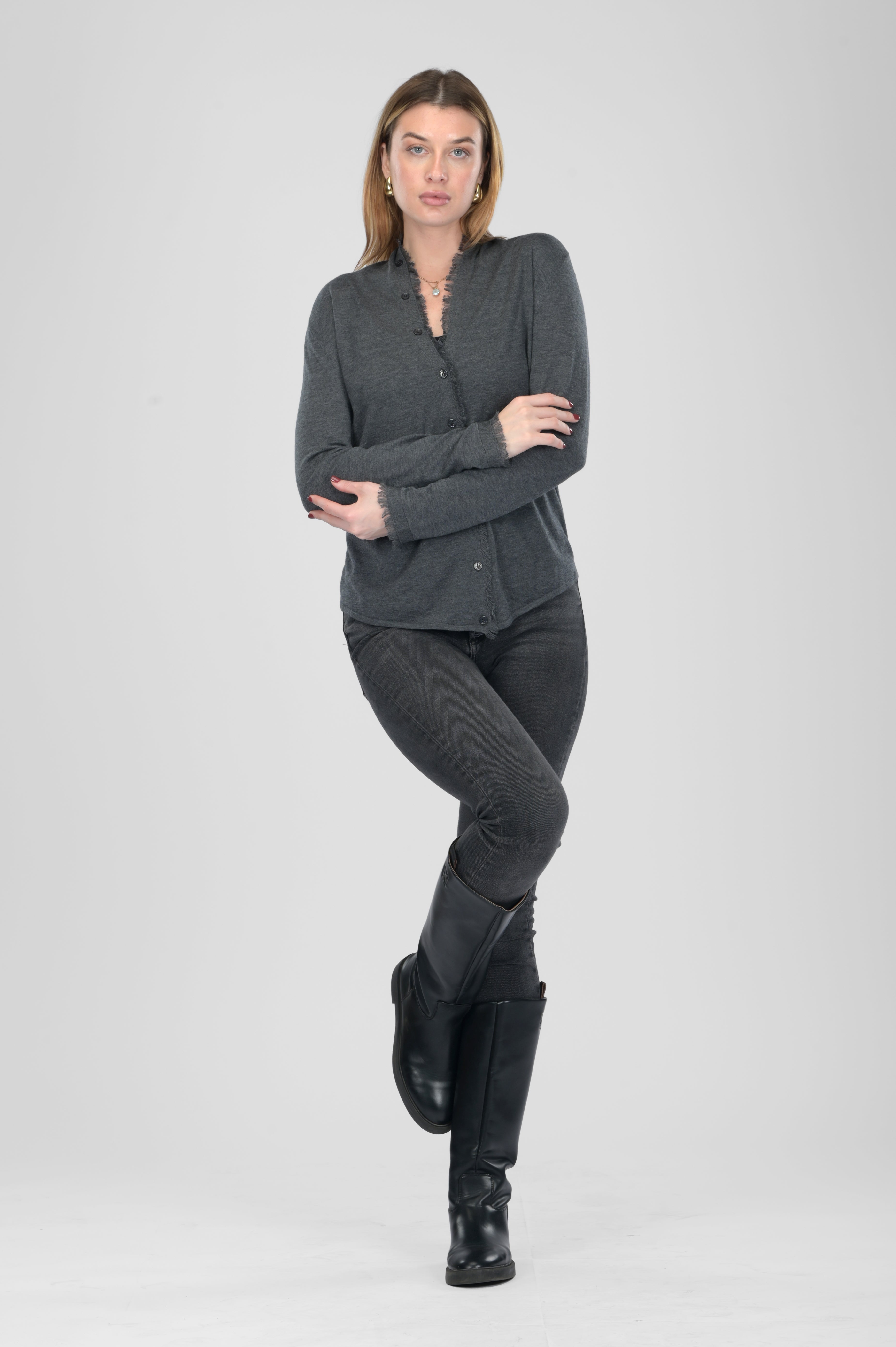 Mozr Statement Sleeve Silk Wrap - Charcoal Grey